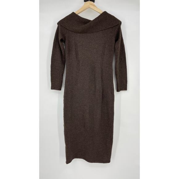 ASTR the Label | Lillian Sweater Dress in Brown Knit Off Shoulder Midi L - Picture 5 of 16